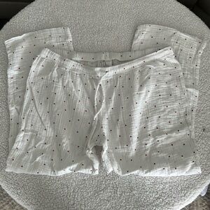 H&M White Lounge Pants with Red Heart Pattern